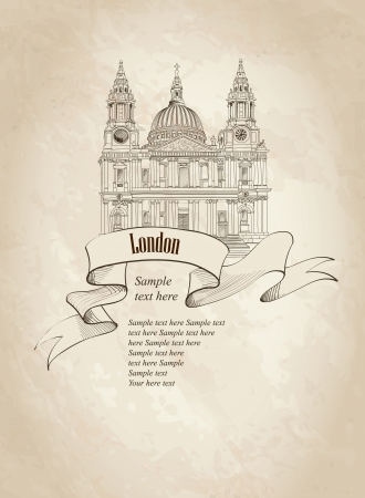 St  Paul Cathedral, London, UK  Hand Drawn Illustration  Vector vintage background  のイラスト素材