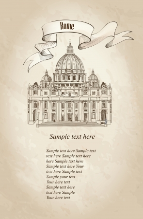 St  Peter s Cathedral, Rome, Italy  Hand drawn vector illustration isolated on old paper background   のイラスト素材