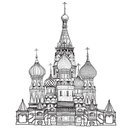 St  Basil Cathedral, Red Square, Moscow, Russia  Vector illustration isolated on white background  のイラスト素材
