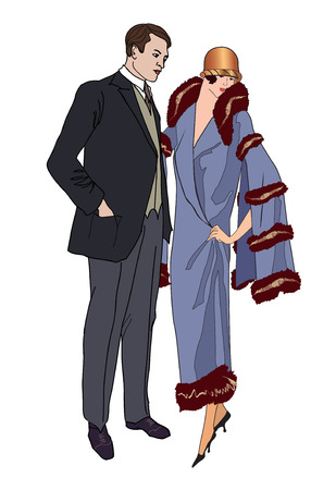 Couple on party  Man and woman in vintage style 1920のイラスト素材