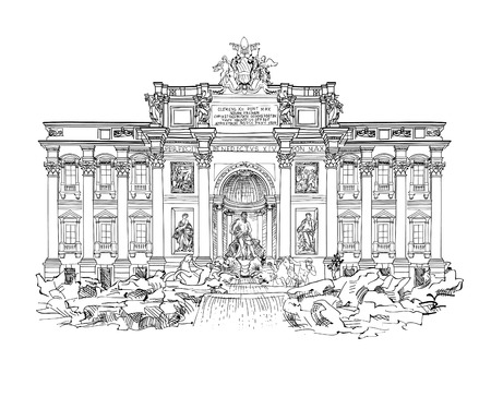 Rome famous landmark Trevi Fountain. Sightseeing of Italy.のイラスト素材