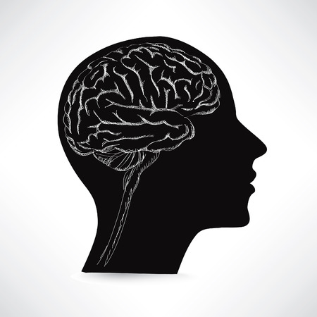 Female brain. Think icon concept. Vector sketch illustration.のイラスト素材
