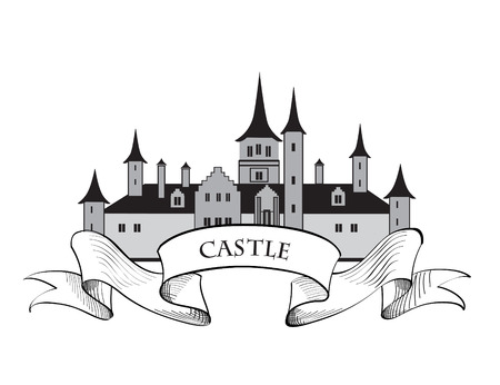 Castle . Fortress isolated on the white background. Retro vector label.のイラスト素材