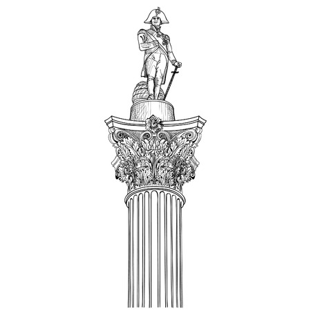 Nelson colounm isolated. Admiral Nlson statue in Trafalgar Square, London, England, UK.のイラスト素材