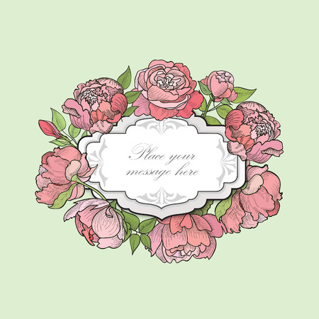 Flower frame. Floral border. Vintage flourish background in victorian style.のイラスト素材