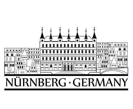Nurnberg city view. Travel Germany label.のイラスト素材