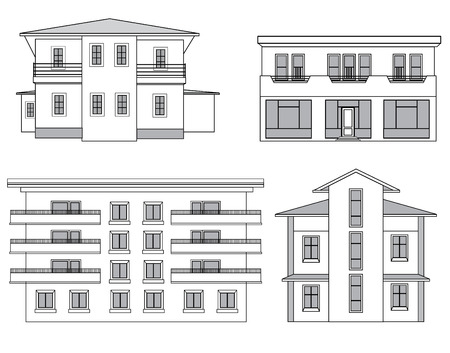 Building facade set. Architectural outline illustration. Housesのイラスト素材