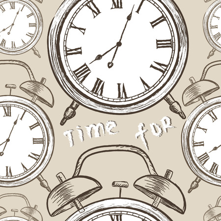 Clock seamless pattern. Time for wake up. Vintage watches background.のイラスト素材