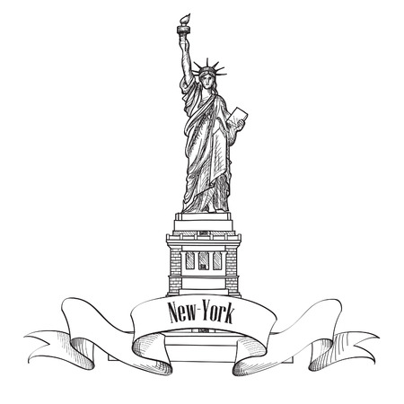 Liberty Statue New York USA. Hand draw sketchのイラスト素材