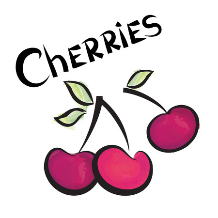 Cherries isolated. Cherry fruit set. Hand drawn watercolor berry set. Vector illustration collection.のイラスト素材