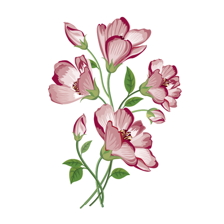 Flower bouquet. Floral frame. Flourish greeting card. Blooming flowers isolated on white backgroundのイラスト素材