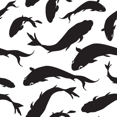 Fish seamless pattern Sketch underwater marine textured background.のイラスト素材