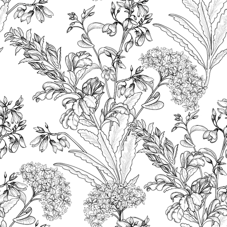 Floral seamless pattern. Flower background. Floral tile ornamental texture with flowers. Spring flourish gardenのイラスト素材