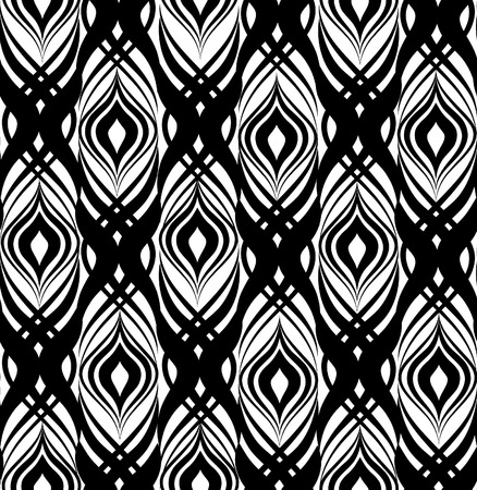 Abstract floral seamless pattern. Geometric line black ornament. のイラスト素材