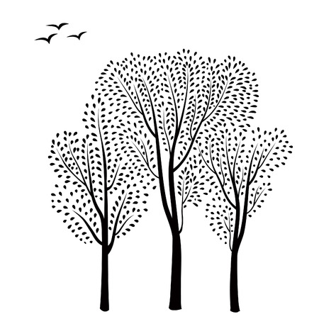 Beautiful card with trees silhouette. Autumn forest background. Fall leaves and trees card with floral frame. Have a nice day floral greeting card  with tree silhouette. Vector illustrationのイラスト素材