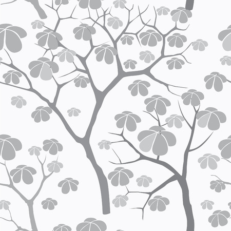 Tree seamless vector pattern. Japanese garden tiled background. Plant seamless texture of the branches on the white background Floral decorのイラスト素材