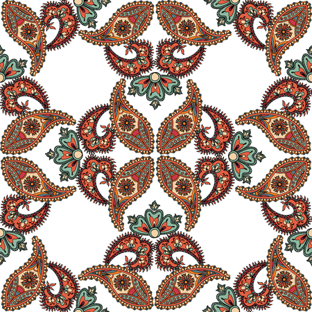 Abstract floral seamless vector vintage oriental background. Flourish ornament with fantastic flowers and leaves. The motives of the paintings of ancient Indian fabrics.のイラスト素材