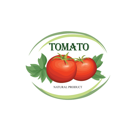 Tomato label. Vegetable logo. Retro sticker of naural product tomatoes.のイラスト素材