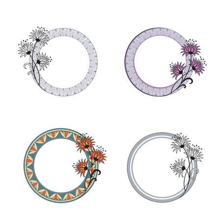 Floral frame set with summer flowers. Floral bouquet with rose. Vintage Greeting Card with flowers  Flourish border. Floral background.のイラスト素材