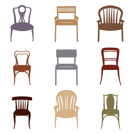 Chairs and Armchairs Silhouette Set. Modern and Ancient Furniture collection for home, office, restraunt, cafeのイラスト素材