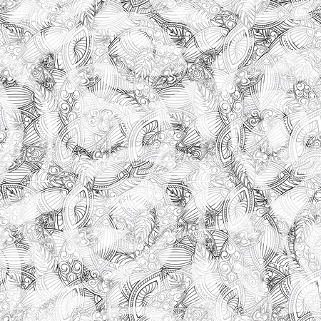 Abstract ornamental floral seamless black and white line pattern. Stylish oriental ornament Outline geometric backgroundのイラスト素材