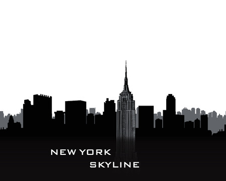 New York city skyline silhouette with sing on bow over white backgroundのイラスト素材