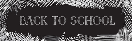 Back to school. Chalkboard horizontal background. Hand drawn message written over blackboard. Vector.のイラスト素材