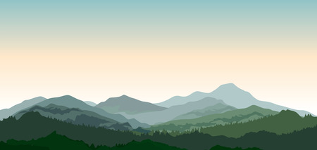 Landscape with mountains. Nature background. Hills of coniferous wood in dark green vector illustration