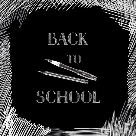 Back to school. Chalkboard background. Hand drawn message written over blackboard. Vector.のイラスト素材