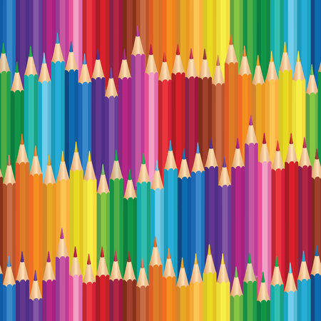 Crayon seamless background. Many colored wooden pencils vector illustration. Colorful pencil pattern.のイラスト素材