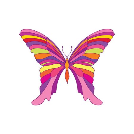 Butterfly isolated over white background. Fantastic tropical insect Hawaiin nature design element in 1960's pop art styleのイラスト素材