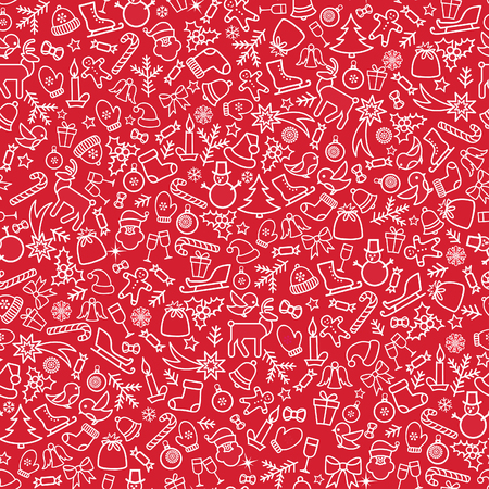 Christmas background, Happy Winter Holiday seamless tiling for wrapping paper pattern. Doodle design elementsのイラスト素材