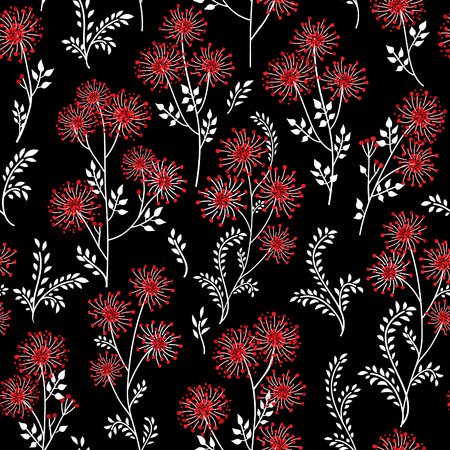 Floral pattern with leaves and flowers. Ornamental herb branch seamless background. Nature plant winter holiday textureのイラスト素材