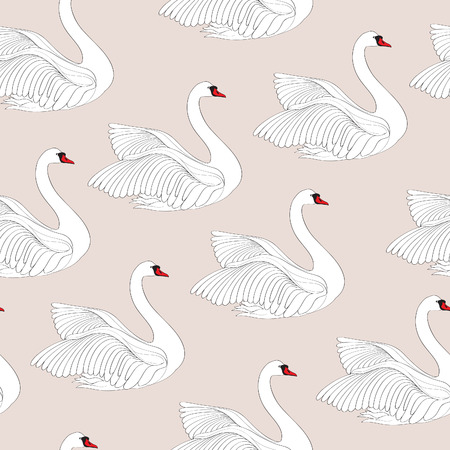 White bird seamless pattern. Swan tile ornamental backgroundのイラスト素材