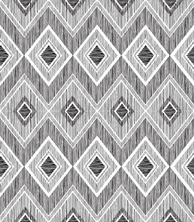 Abstract geometric seamless pattern. Fabric doodle zig zag line ornament. Zigzag pencil drawing backgroundのイラスト素材