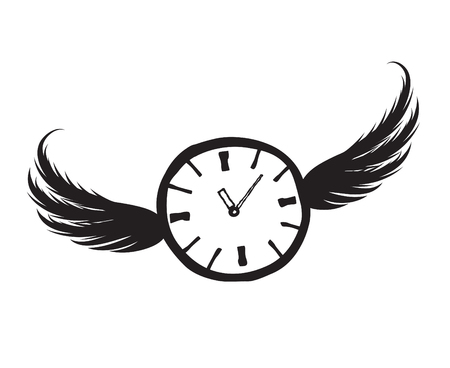 Lost time concept. Doodle watch dial with wingsのイラスト素材