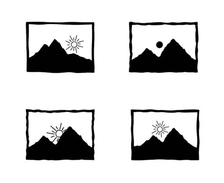 Landscape photo icon. Doodle stylish picture web sign illustration.のイラスト素材