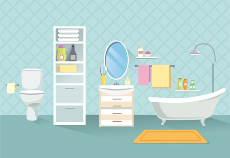 Bathroom interior. Bath room furniture set.のイラスト素材