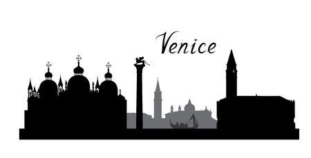 Venice famous landmarks skyline. Travel Italy background. City silhouetteのイラスト素材