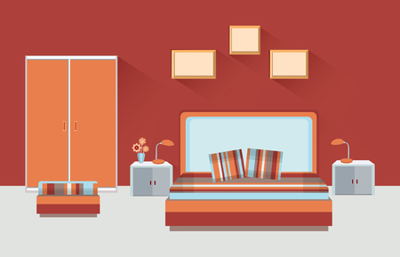 Home room interior. Bedroom furniture with bedのイラスト素材