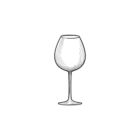 Empty wine glass. Cafe menu. Wine card sketch.Engraving illustration of wineglass. Utensils sketch. Glassware signのイラスト素材