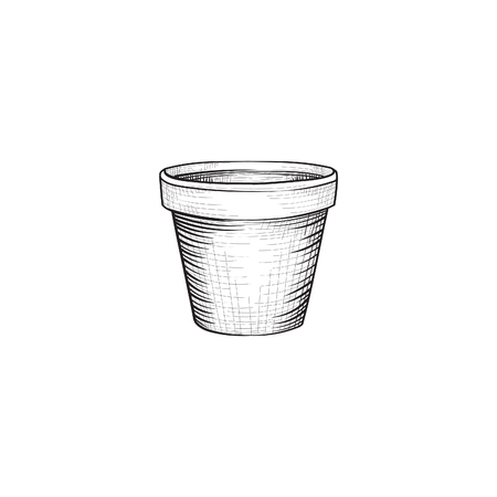 Flower pot engraving. Garden flowerpot over white backgroundのイラスト素材
