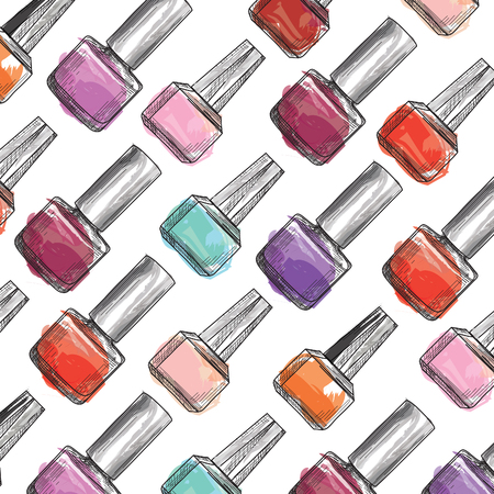 Nail polish bottle pattern. Beauty salon background. Love Manicure ornamentのイラスト素材