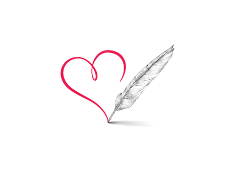 Love heart calligraphic hand drawn sign written by retro feather pen. Valentines day icon Holiday background. Greeting card designのイラスト素材