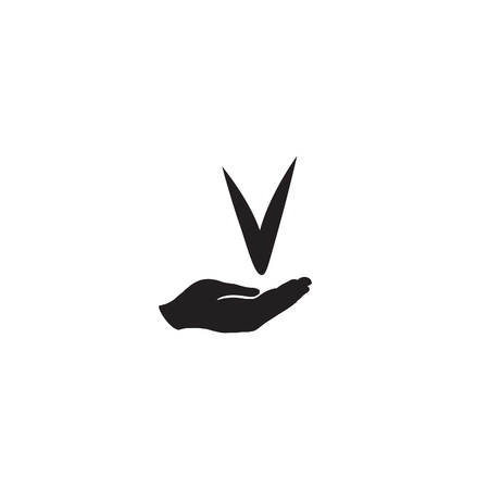 Checkmark sign in hand silhouette. Check mark approved iconのイラスト素材