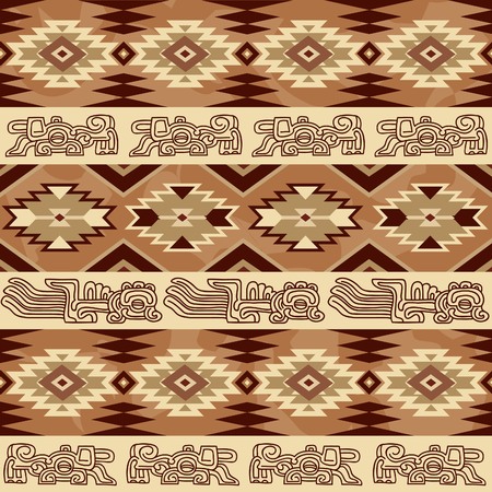 Abstract geometric seamless pattern with aztec traditional ornament. Ethnic tribal ancient backgroundのイラスト素材