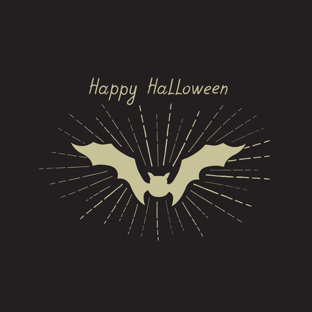 Halloween greeting card. Holiday background with lettering, beams, flying batのイラスト素材