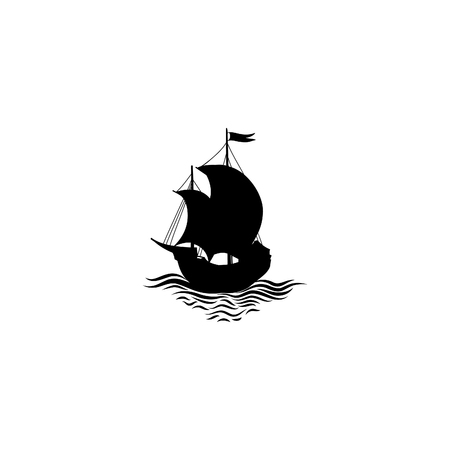 Sailing ship silhouette. Retro transport icon. Travel cruisedesign. Boat signのイラスト素材