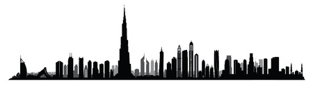 City Dubai skyline. UAE Urban cityscape. United Arab Emirates skyscraper buildings silhouetteのイラスト素材