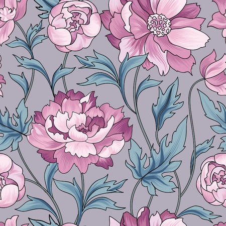 Floral pattern Flower rose ornamental background Flourish texture with summer flower bouquet. Gentle floral tiled wallpaperのイラスト素材